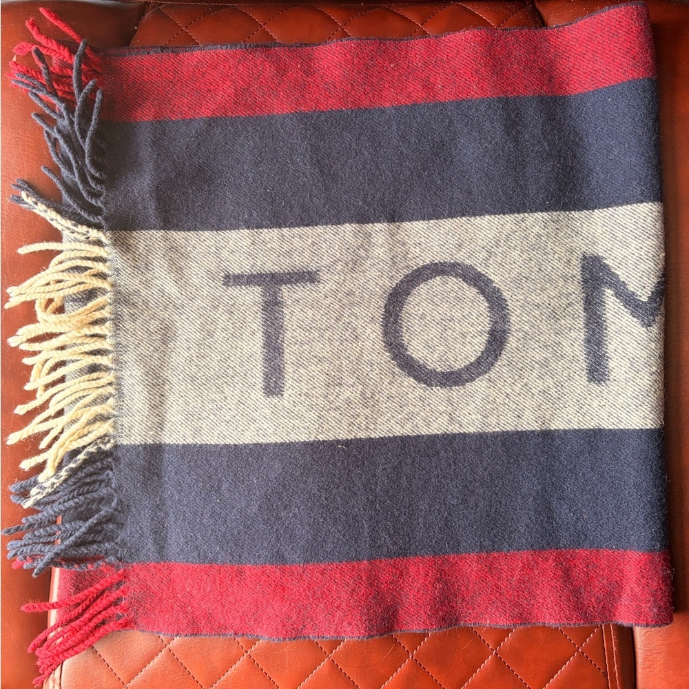 Tommy Hilfiger Navy and Red Wool Scarf